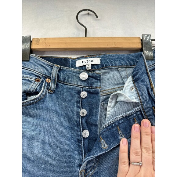 Re/Done 70's Stove Pipe Jeans Size 26 In Mid 70's Wash Button Fly Raw Hem Pocket - Picture 6 of 16